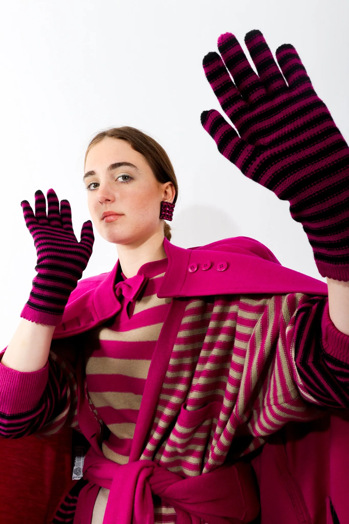 Fuchsia Stripe Knit Gloves