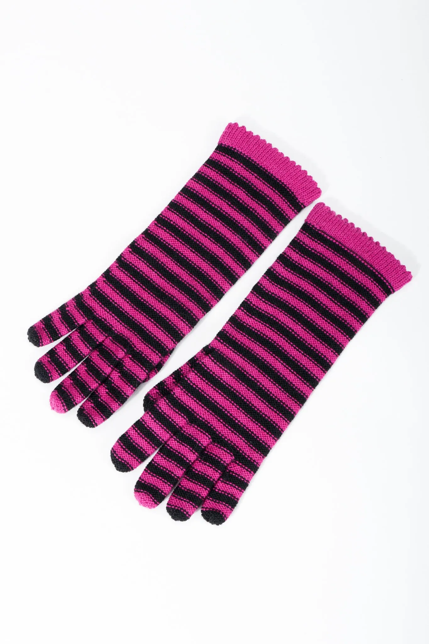 Fuchsia Stripe Knit Gloves