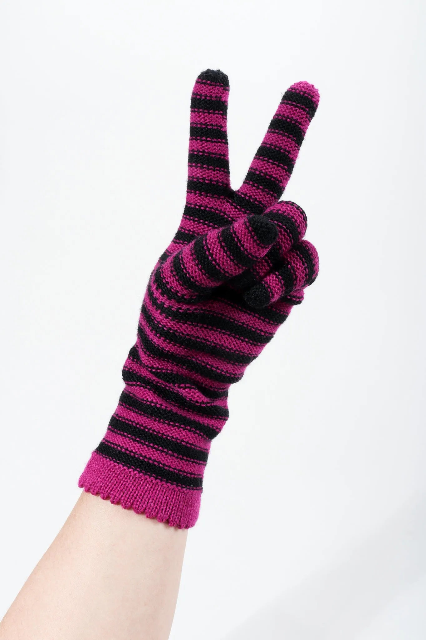 Fuchsia Stripe Knit Gloves