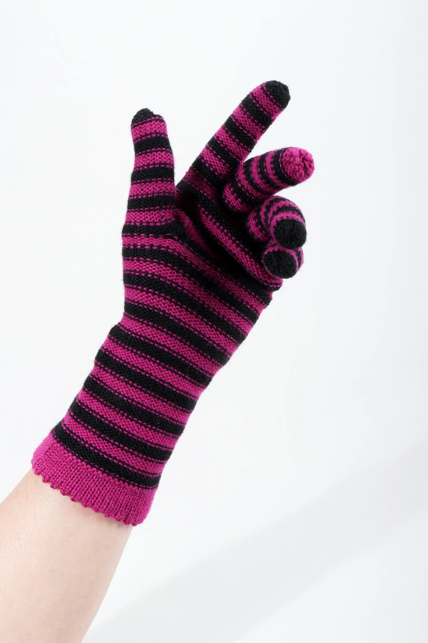 Fuchsia Stripe Knit Gloves