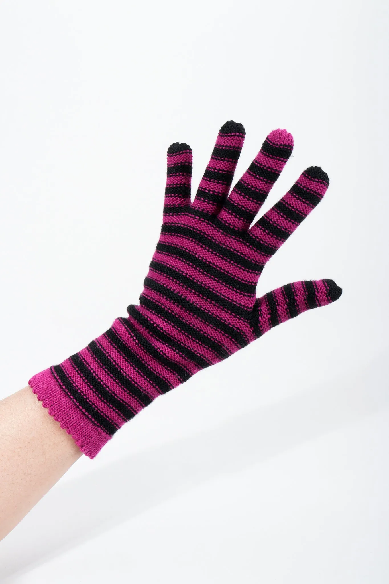 Fuchsia Stripe Knit Gloves