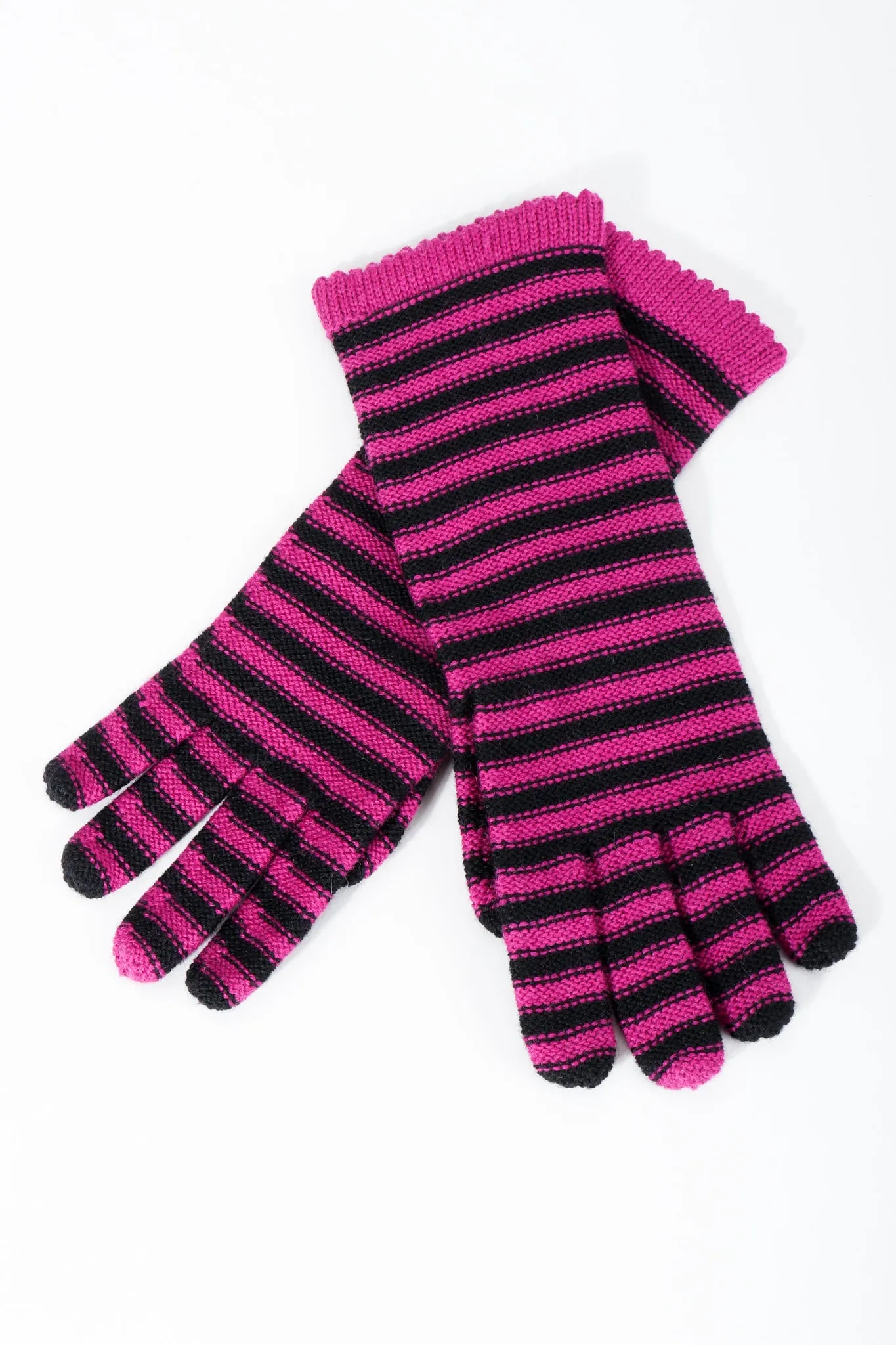 Fuchsia Stripe Knit Gloves