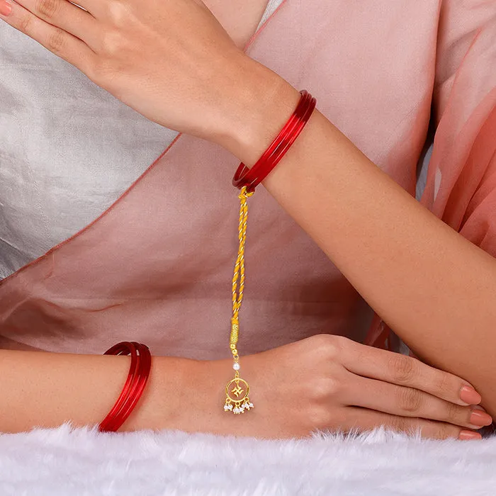 Golden Circular Swastik Lumba Rakhi