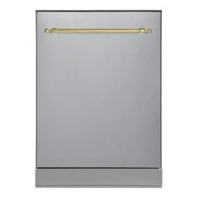 Hallman Industries 24 Inch 42 Decibel Dishwasher with Adjustable Rack, Tall Tub in Stainless Steel, and Classico Brass Handle