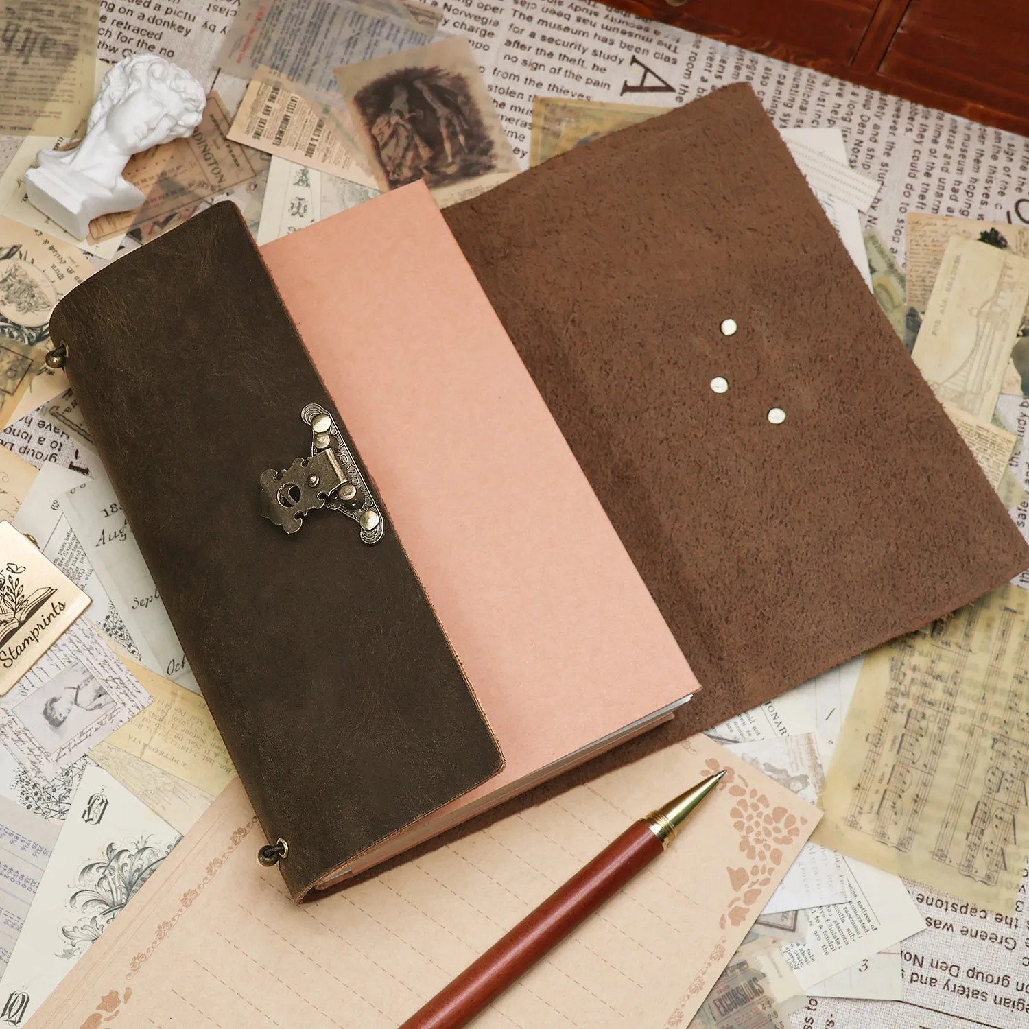 Handmade Leather Retro Crazy Horse Notebook with Lock - A5