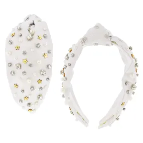 Jane Marie Scattered Multi Clear Crystal Pearls Gold Heart White Headband