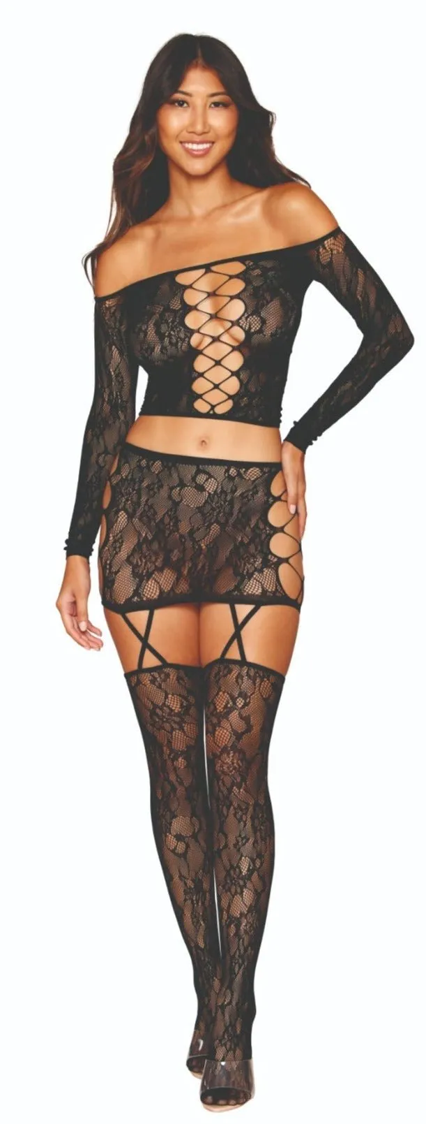 Lace Whisper Garter Skirt & Top Stocking Set