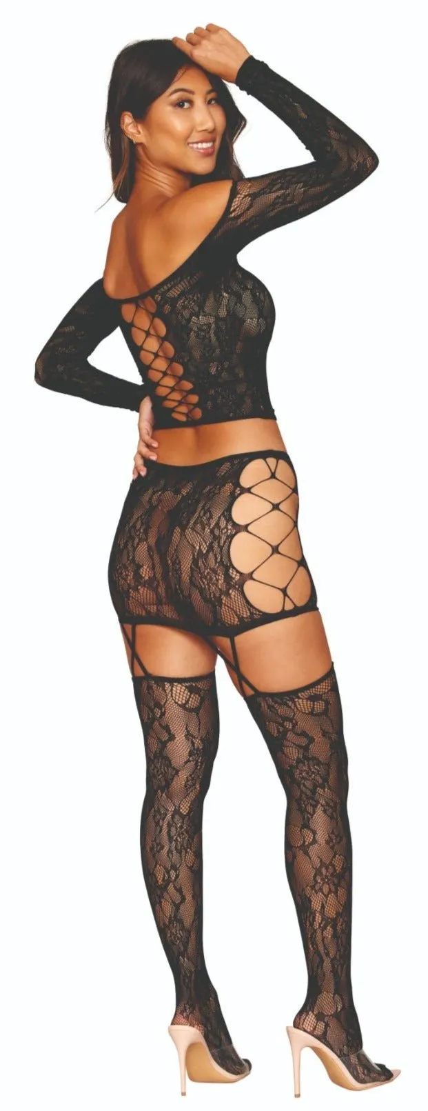 Lace Whisper Garter Skirt & Top Stocking Set