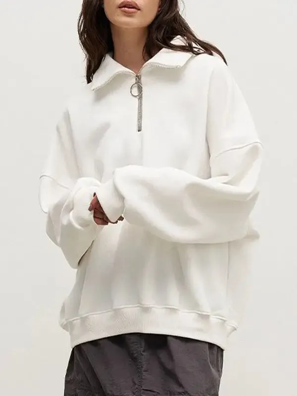 Lapel SolidColor Half Zip Sweatshirt