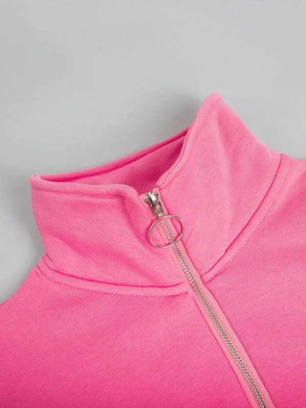 Lapel SolidColor Half Zip Sweatshirt