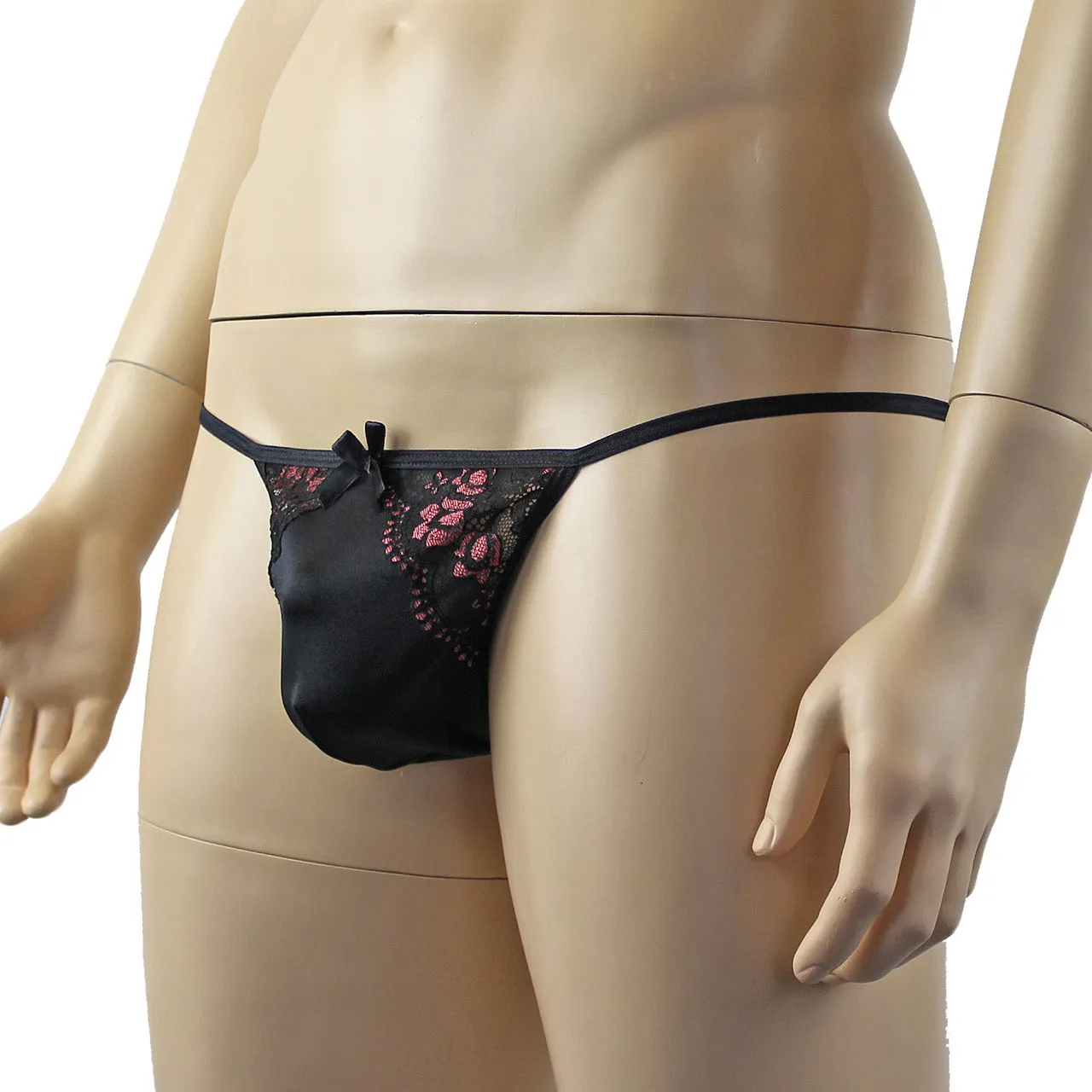 LAST ORDERS - Mens Luxury Stretch G string with Lace Piece Front Black