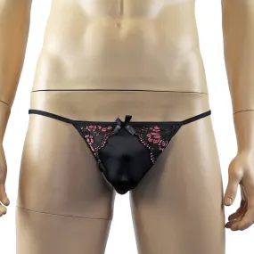 LAST ORDERS - Mens Luxury Stretch G string with Lace Piece Front Black