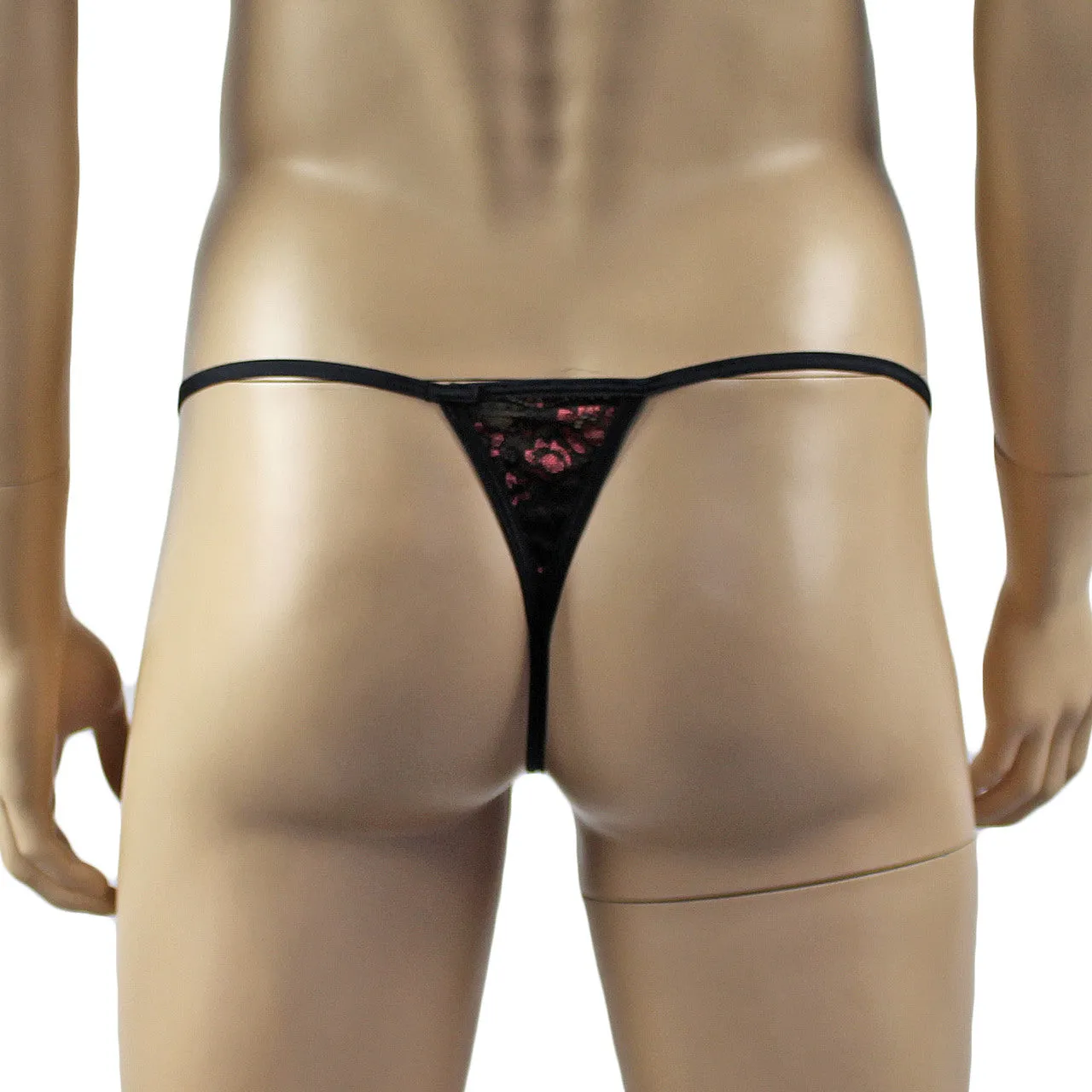 LAST ORDERS - Mens Luxury Stretch G string with Lace Piece Front Black