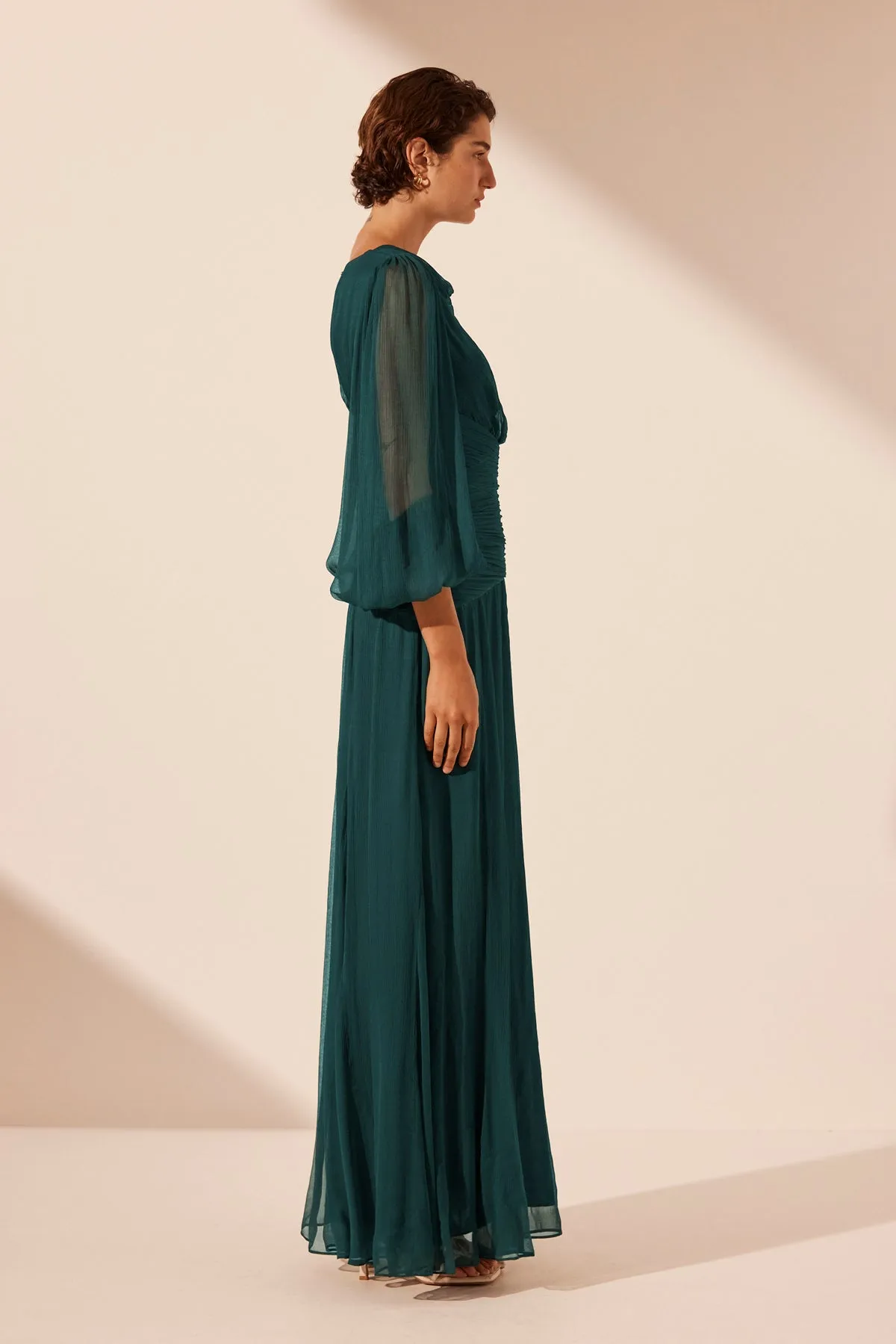 LAYLA PANELLED LONG SLEEVE MAXI DRESS - DARK TEAL