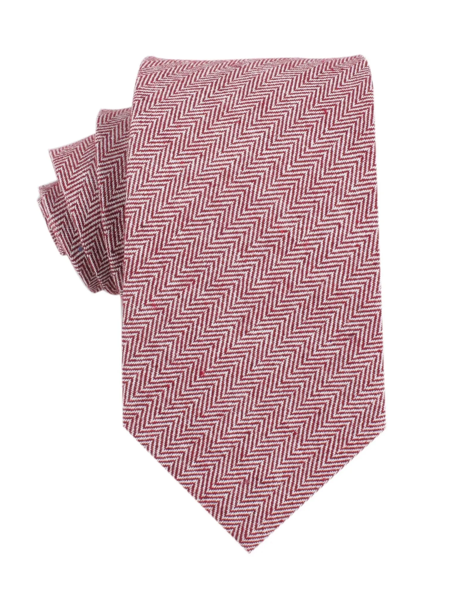 Linen Tie - Herringbone - Maroon & White