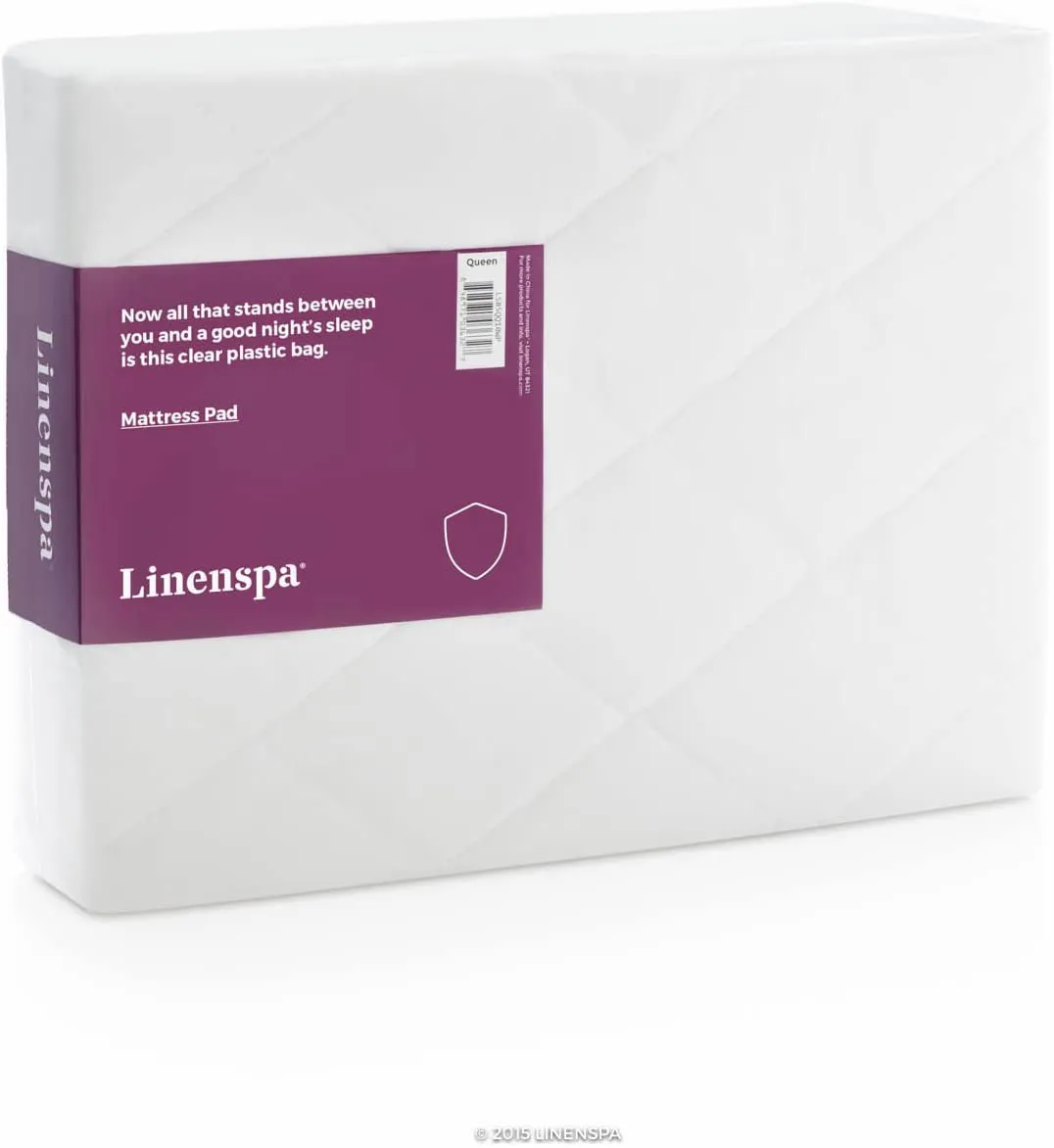 Linenspa Plush Quilted Hypoallergenic Mattress Pad-Breathable Mattress Cover with Deep Pockets Stretches up to 18 Inches