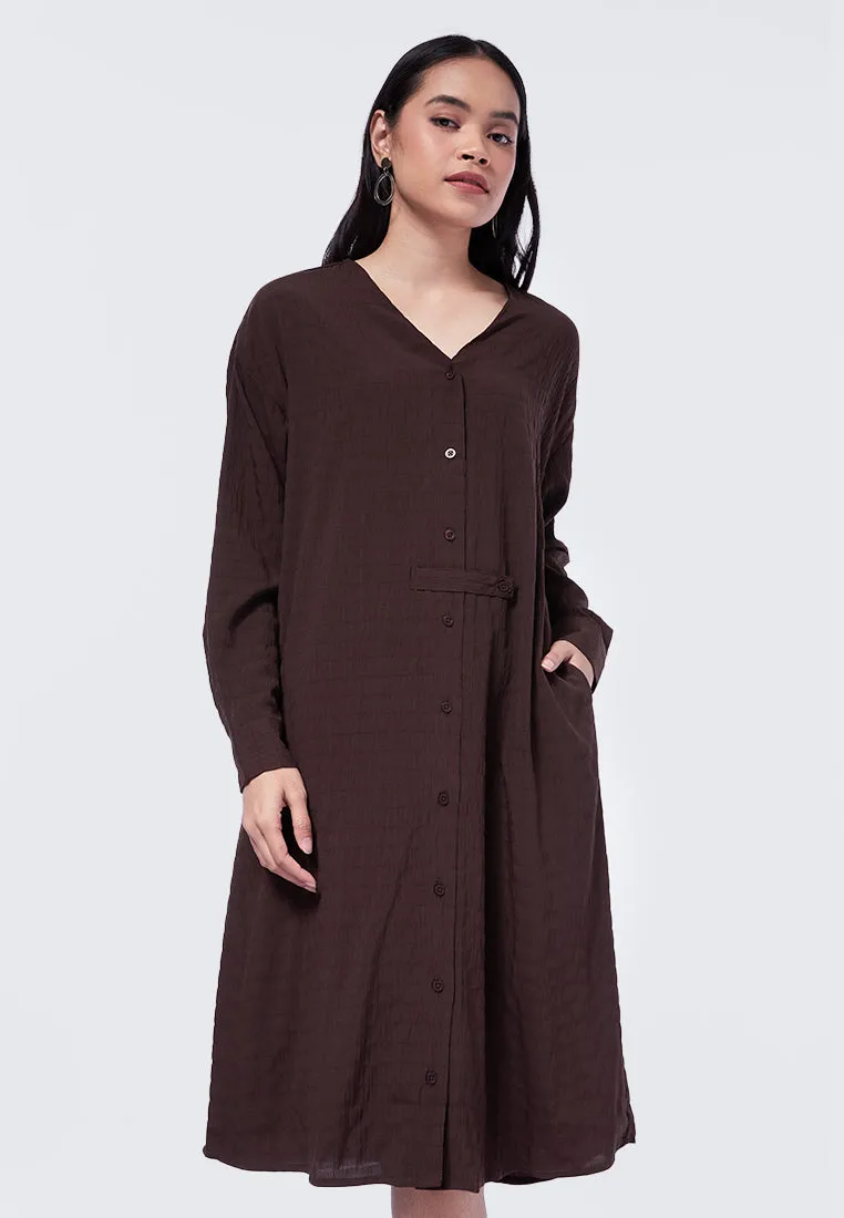 Long Sleeve V-Neck Midi Dress