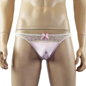 Mens Luxury Stretch G string Thong with Beautiful Lace Front Pink