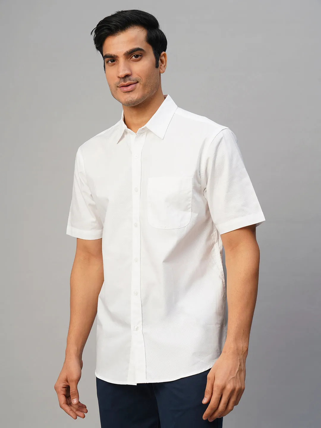 Men's White Cotton Regular Fit Shirt