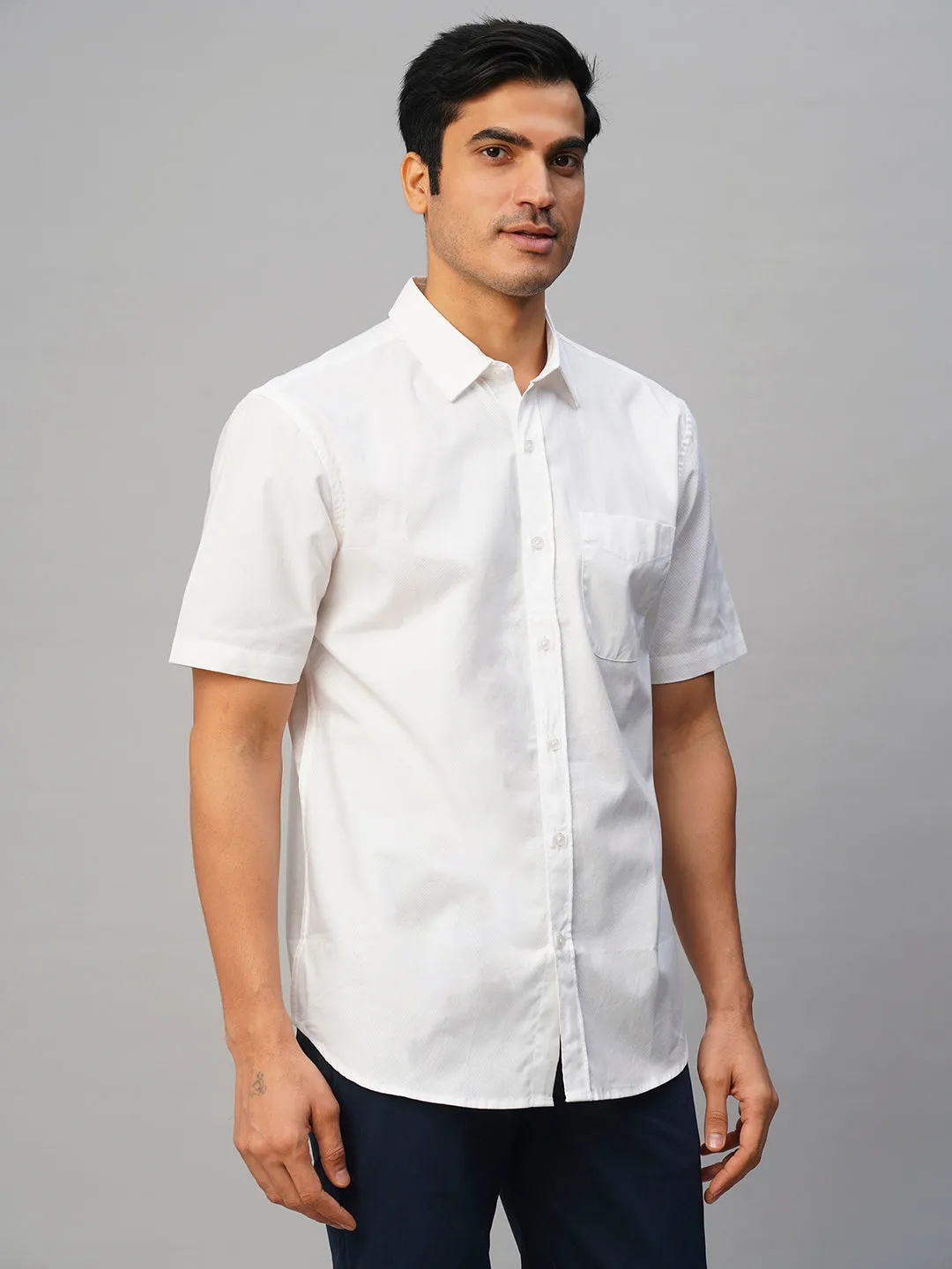 Men's White Cotton Regular Fit Shirt