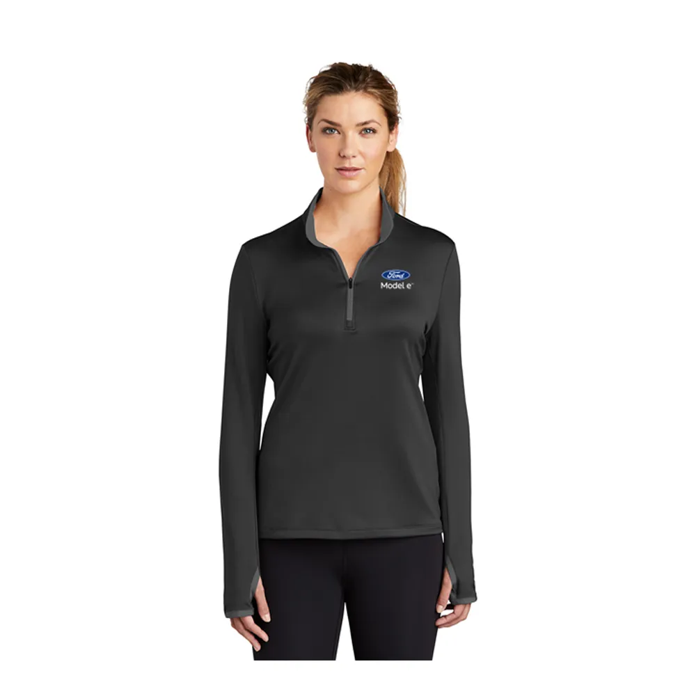 Model e Ladies Nike Dri-Fit Stretch 1/2 zip Black-Gray  LEFT CHEST LOGO