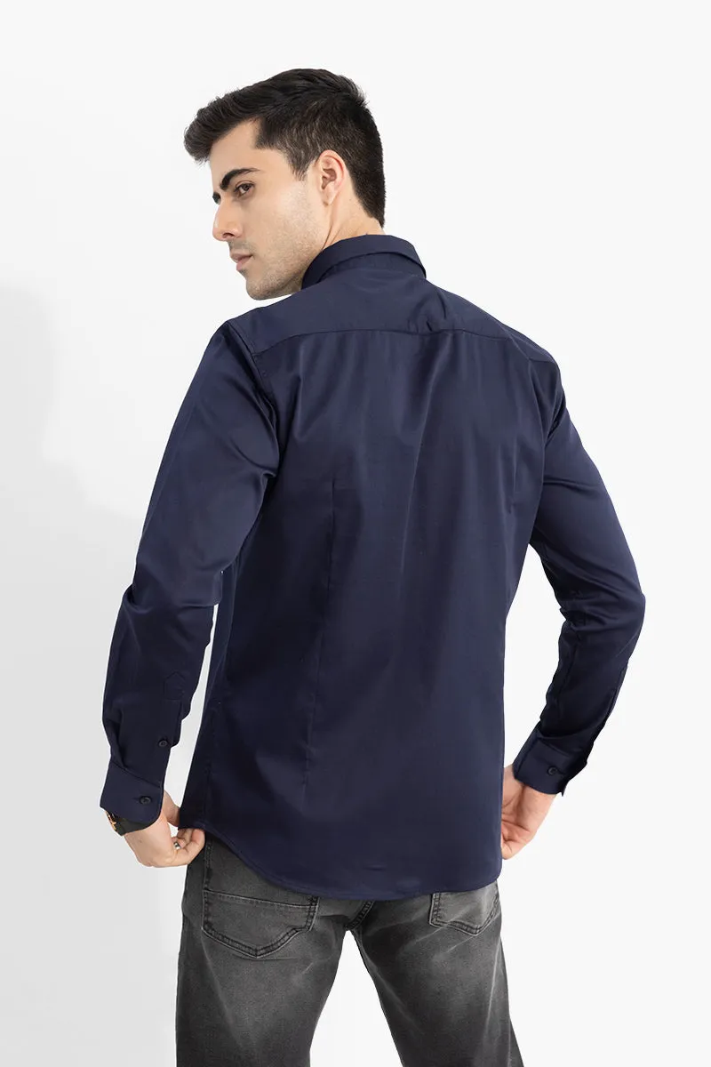 On Loop Navy Satin Stretch Shirt