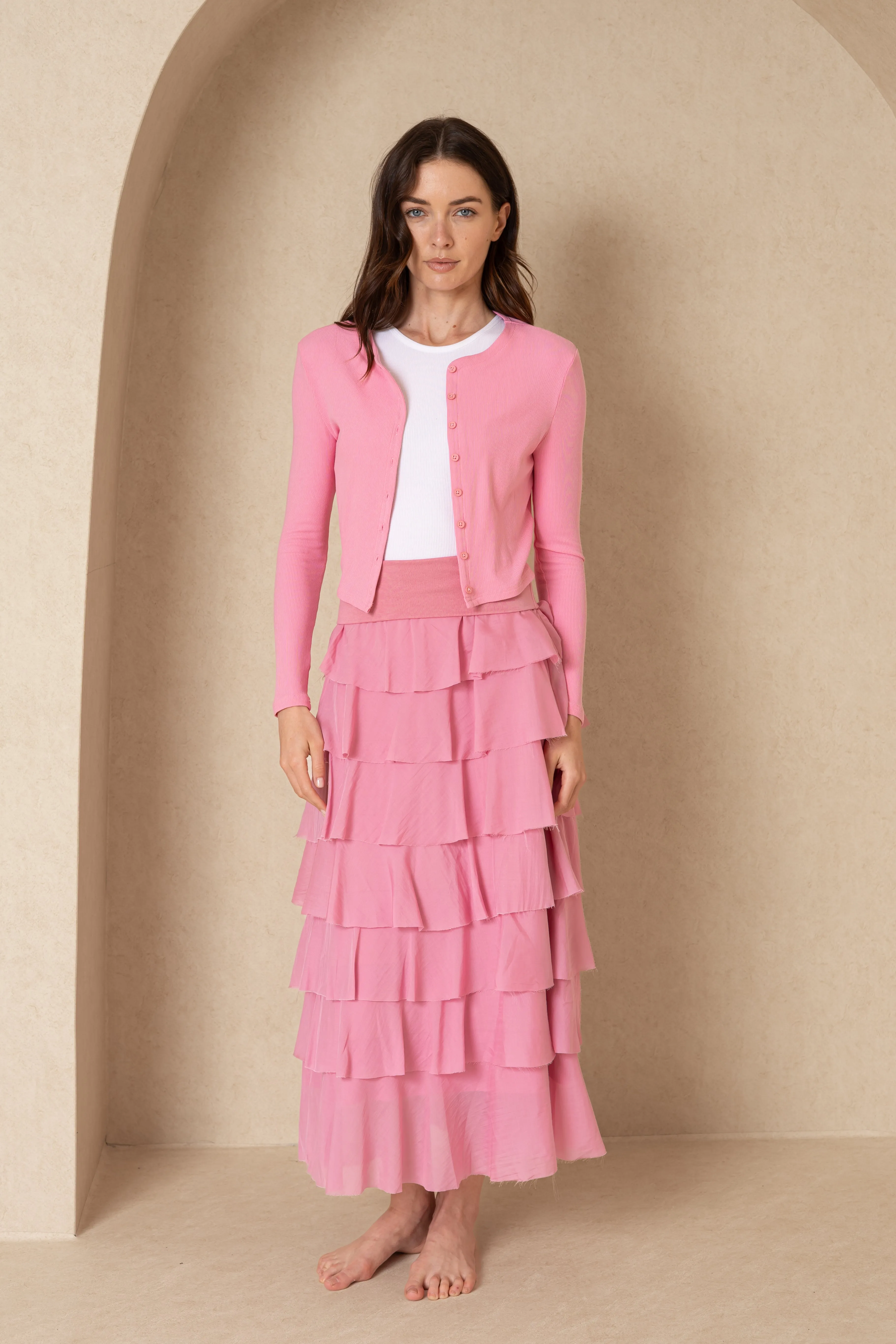 Pink Layered Ruffle Skirt