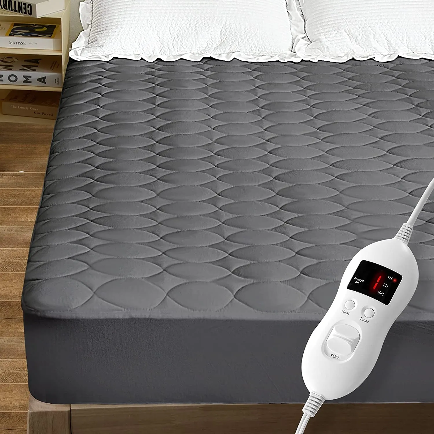 Queen Size Heated Mattress Pad Water-Resistant Electric Mattress Pad Cover Bed Topper Stretches up 8-21 Deep Pocket, Grey