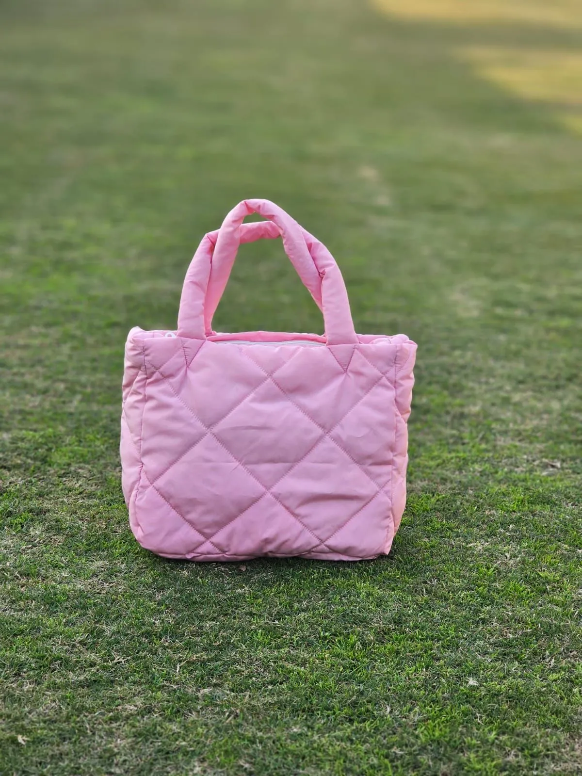 Quilted Tote Bag-Pink