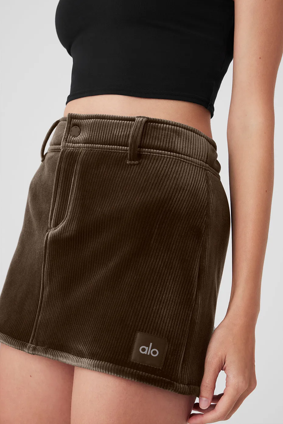 Ribbed Velour Baller Mini Skirt - Macchiato