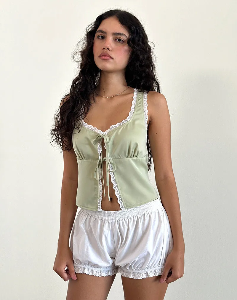 Rona Tie Front Top in Green Sage