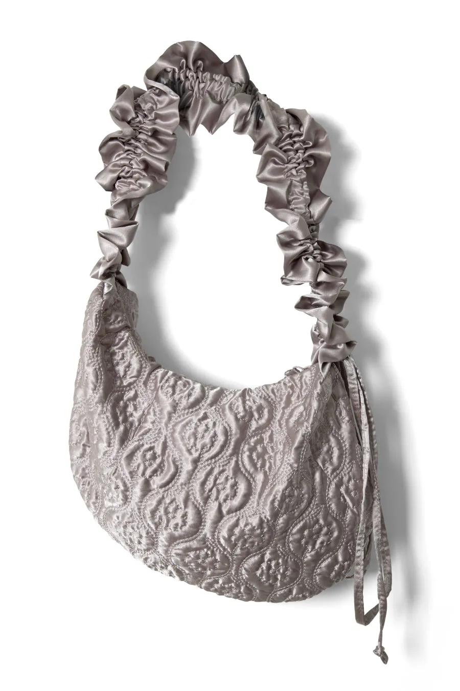 ruched kidney bag in silver satin