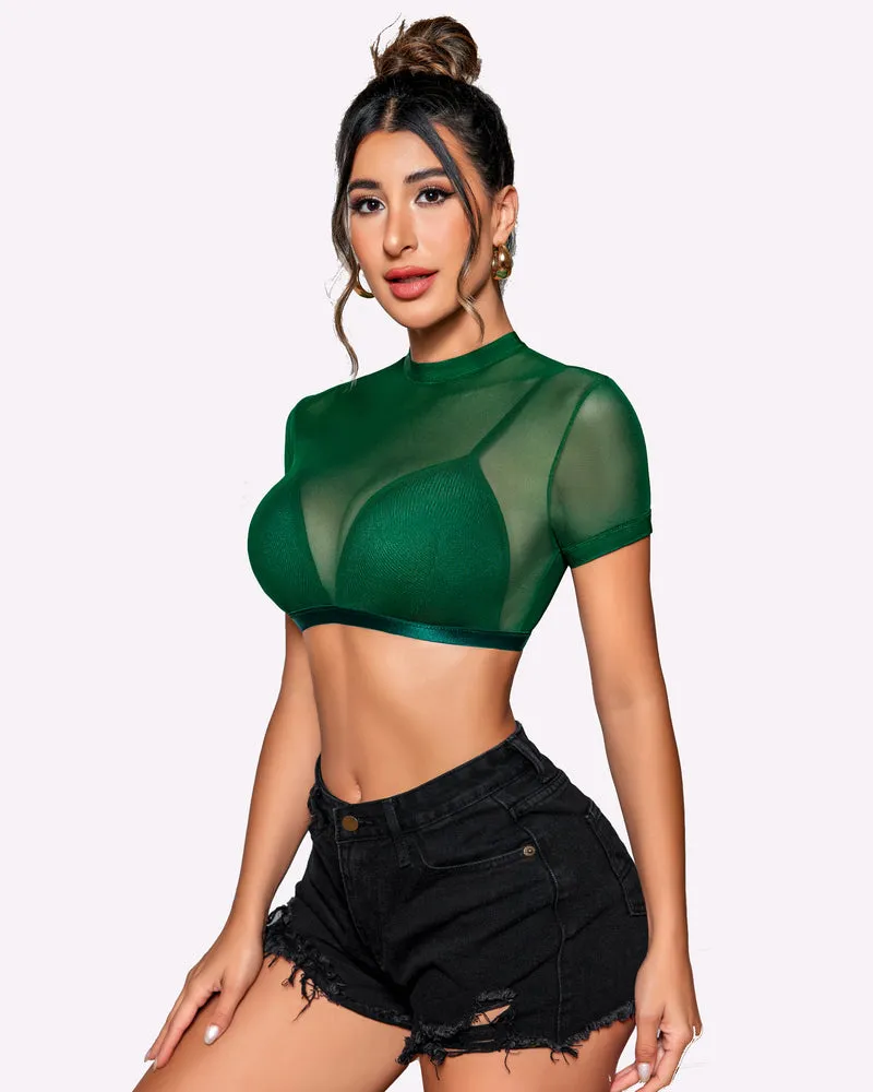 See Through Short Sleeve Shirt with Bra