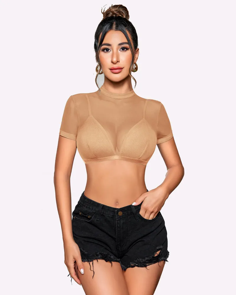 See Through Short Sleeve Shirt with Bra