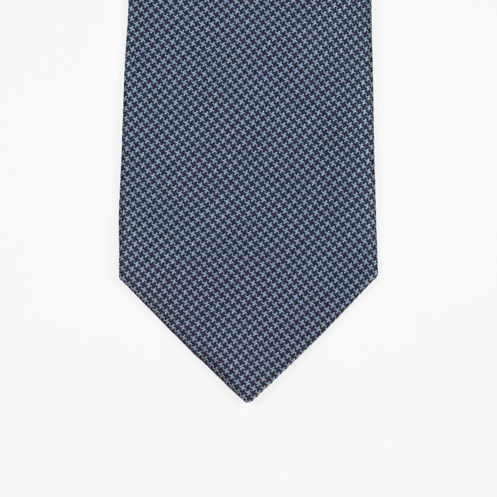 Self-tipped silk tie, black and blue houndstooth jacquard