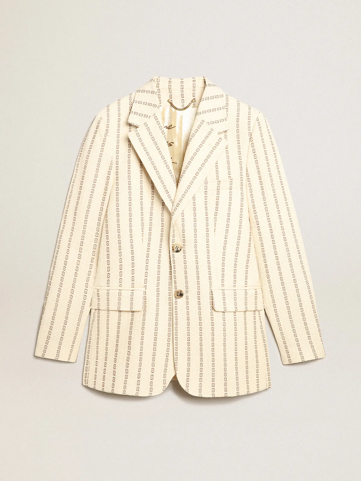 Single-breasted cream cotton blazer with jacquard motif