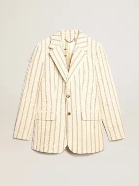 Single-breasted cream cotton blazer with jacquard motif