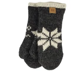 Snowflake Wool Mittens, 100% Wool outside with Fleece Lining inside