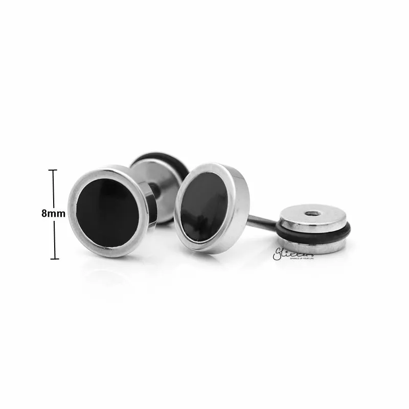 Stainless Steel Round Fake Plug with Black Center - Silver