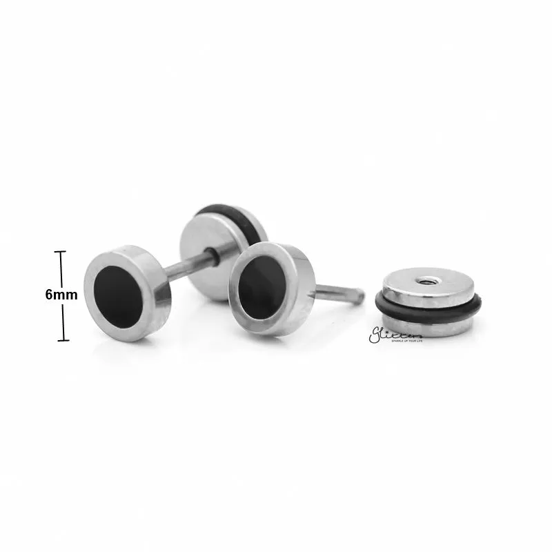 Stainless Steel Round Fake Plug with Black Center - Silver