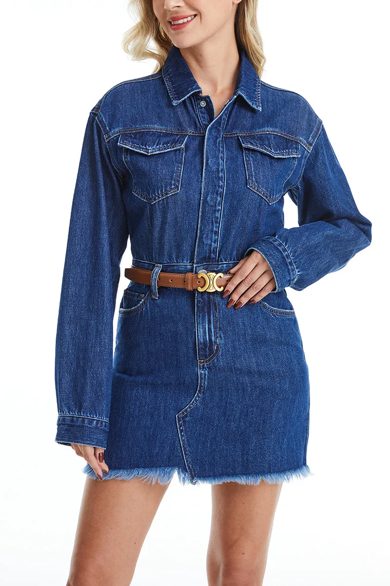 THE RESA DENIM SHIRT DRESS BYK7027 DARK BLUE