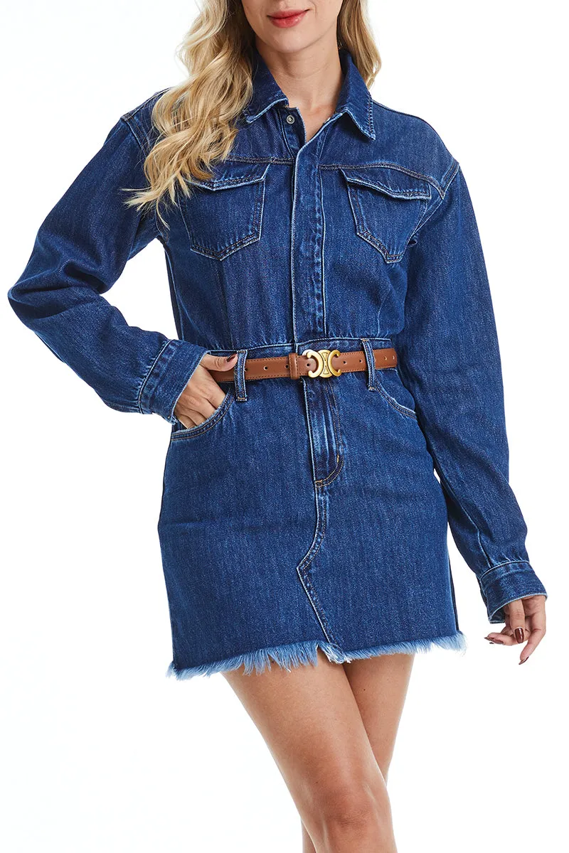 THE RESA DENIM SHIRT DRESS BYK7027 DARK BLUE