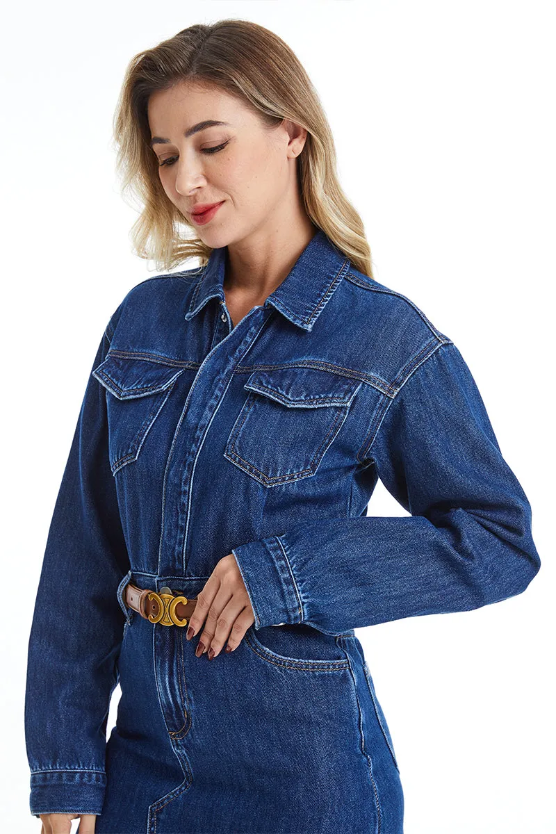 THE RESA DENIM SHIRT DRESS BYK7027 DARK BLUE