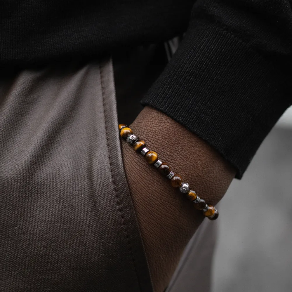 Tiger Eye Bead Bracelet - Gold