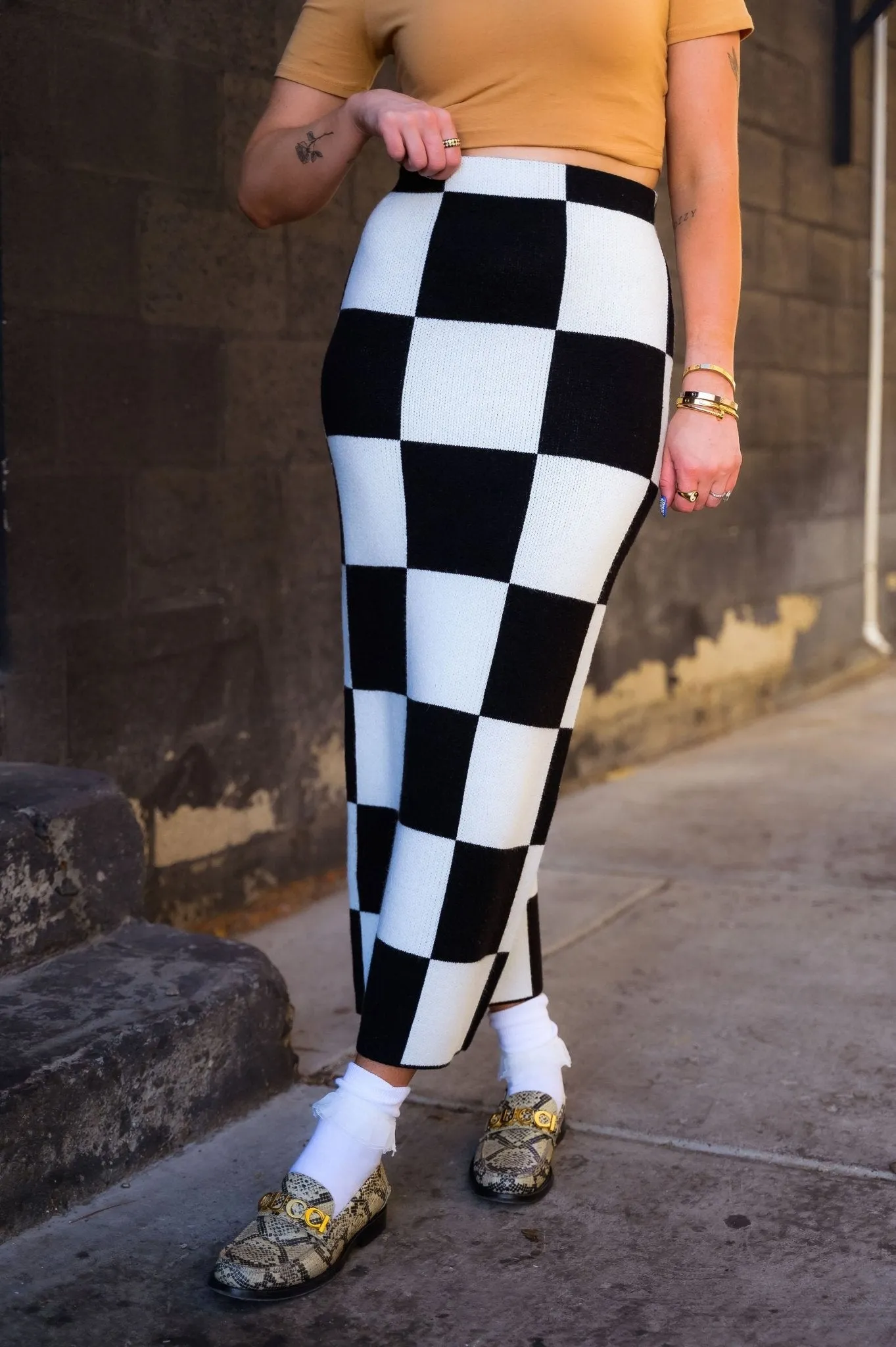 To The Stars Knit Skirt in Checkerboard