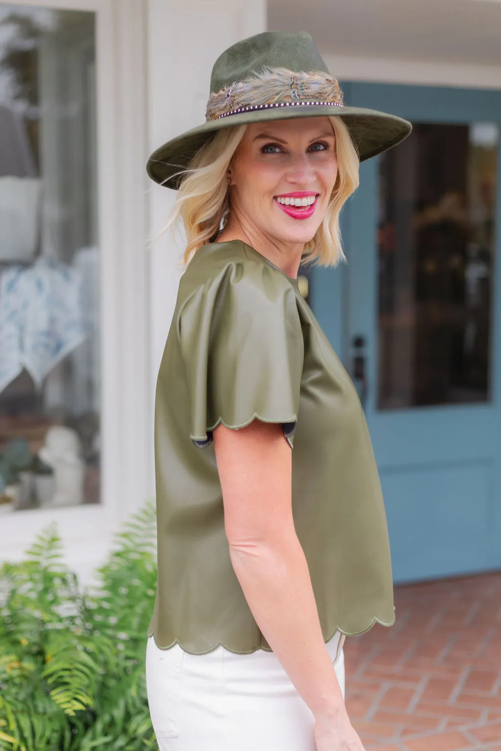 Tulip Sleeve Top | Olive