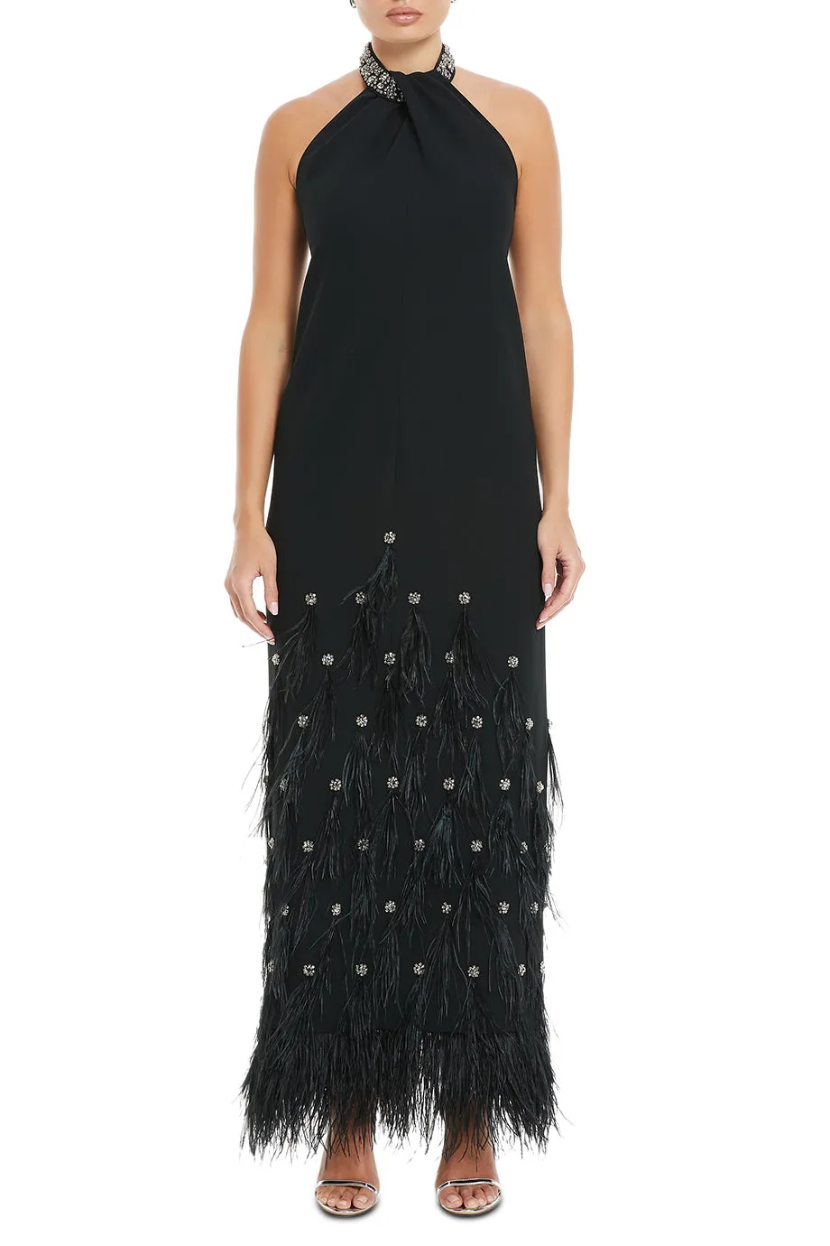 Vic Crystal Embellished Halter Neck Evening Gown