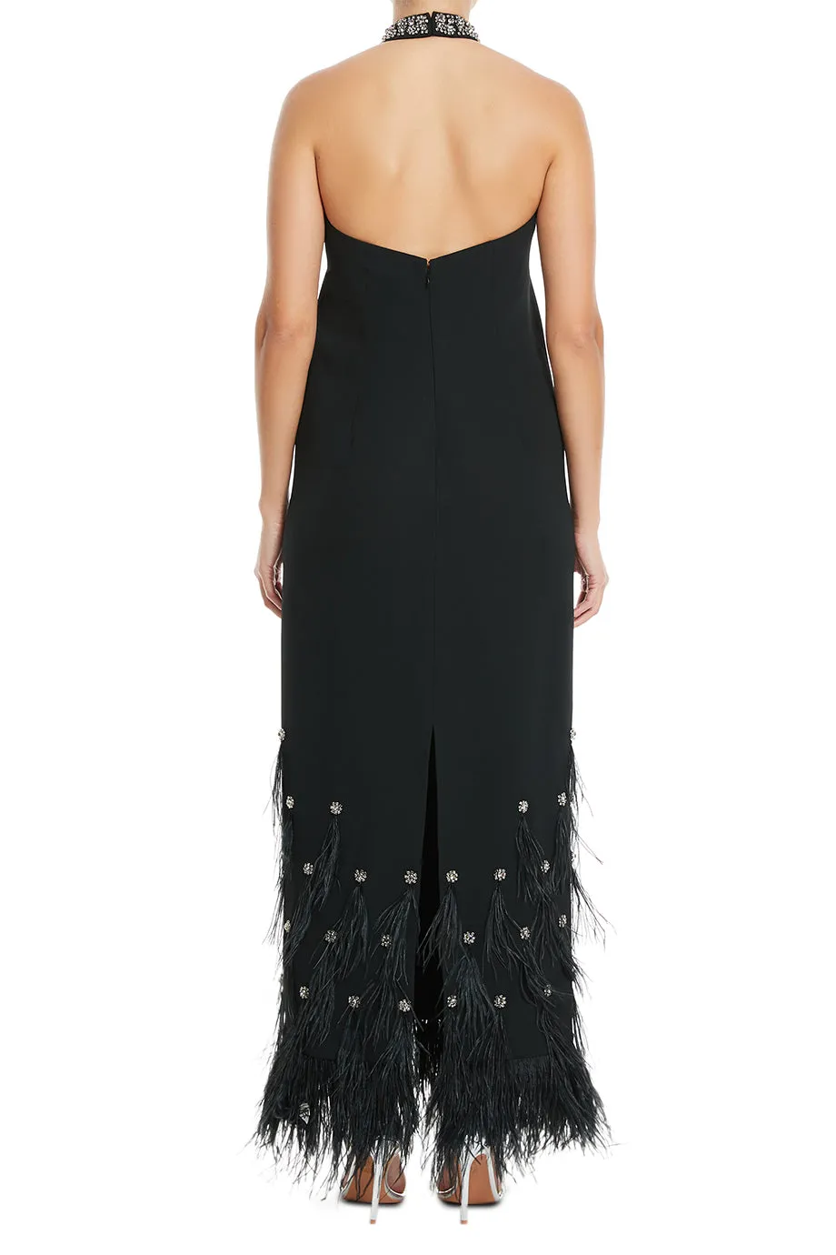 Vic Crystal Embellished Halter Neck Evening Gown