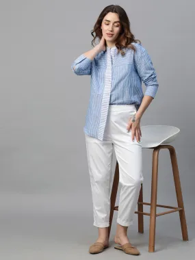 Women's Blue Linen Regular Fit Blouse